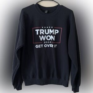 Gildan brand apparel, graphic print slogan "TRUMP WON 2024 GET OVER IT size M